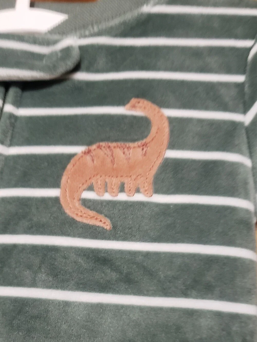 Carter's Green and White Striped Footed One-Piece with Dino Patch